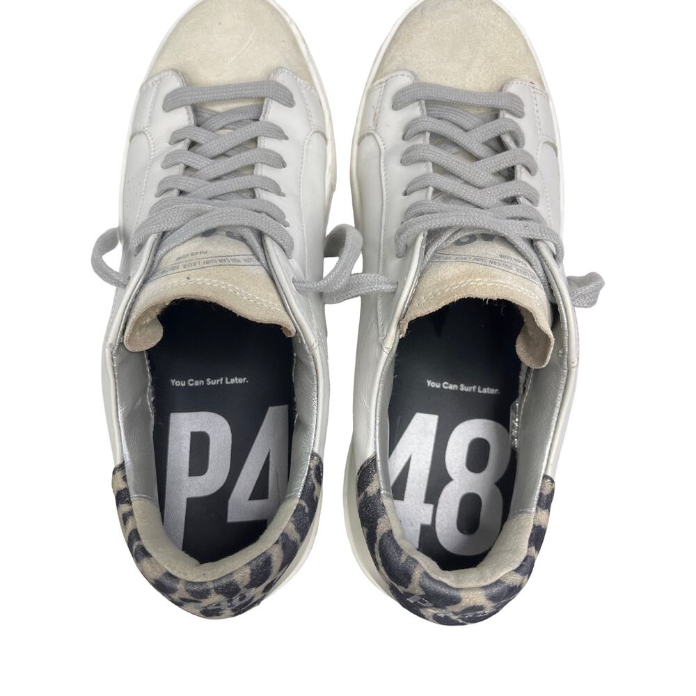 P448 Thea Platform Sneakers White Leather Leopard Heel EU 41 US 10 - Picture 2 of 10